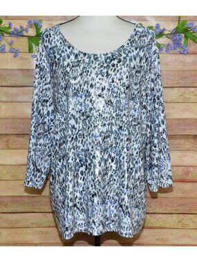 Rebecca Malone Womens Metallic Silver Foil Animal Print Knit Top 1X Causal Chic